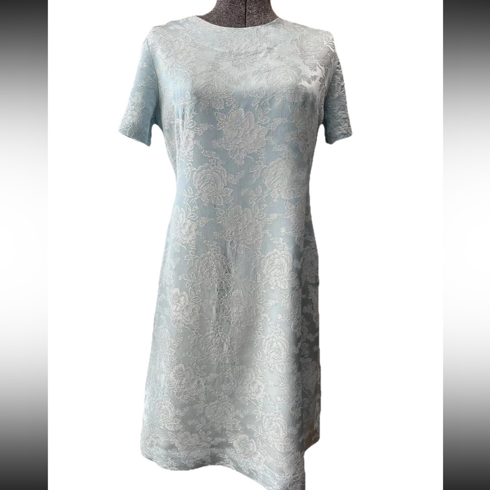 Vtg 1960/70s zip up homemade/handmade blue sparkly rose dress-read msmts! Med/8
